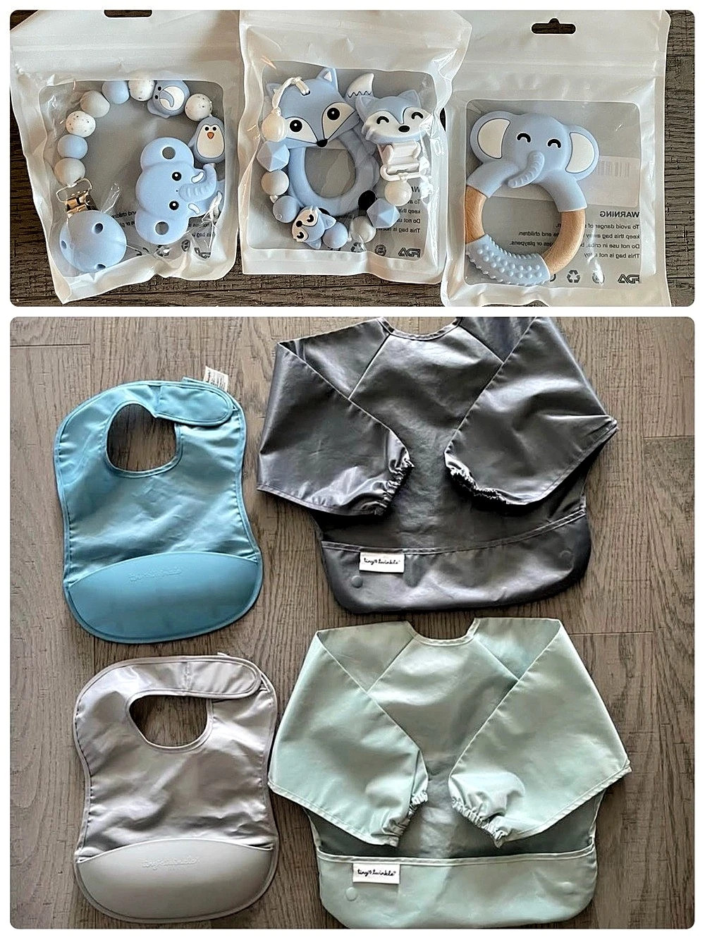 Tinytwinkle Non toxic Water Proof Silicone Pocket Baby Bibs & Smocks 6-24m & 3 B